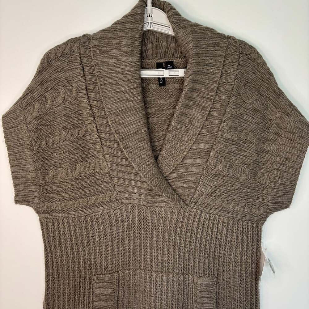 Relativity NEW pullover tunic sweater petite L wool blend brown cable knit